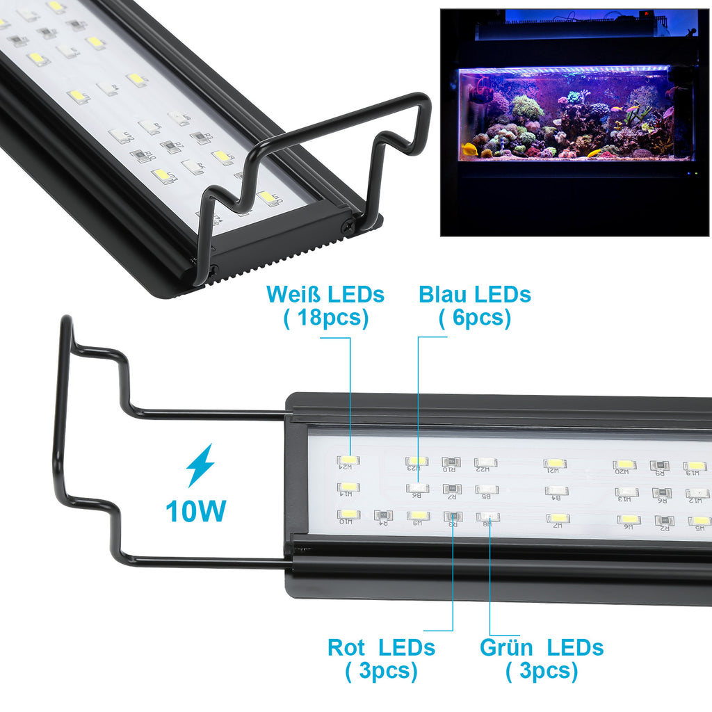 LED Aquariumbeleuchtung Vollspektrum mit Timer – 10–45 W, 30–130 cm