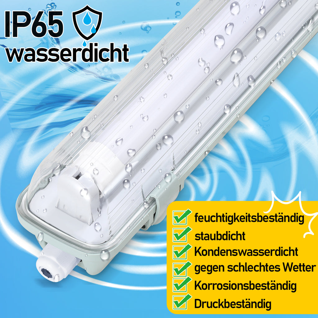 Cecaylie LED Feuchtraumleuchte IP65, 120/150 cm, Einrohr/Zweirohr