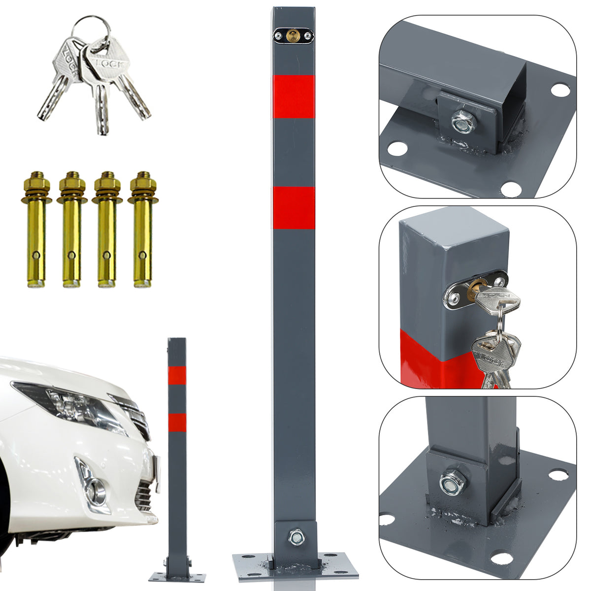 Klappbarer Absperrpfosten 65 cm mit Schloss – Parkplatzsperre aus Stahl