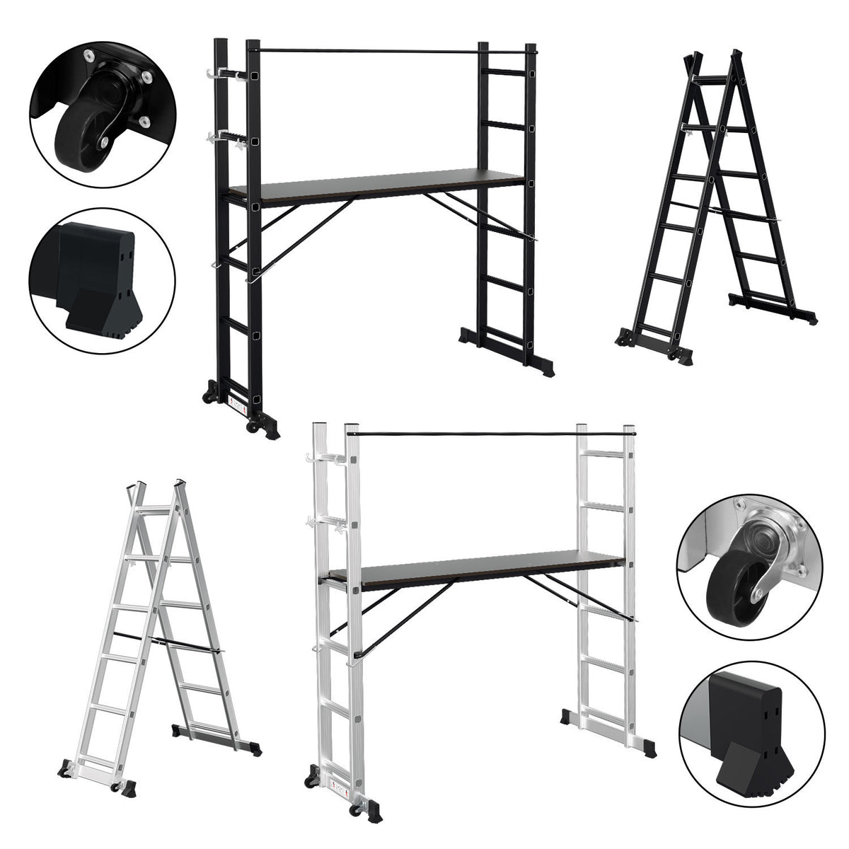 Cecaylie Mehrzweckleiter 2x6 Sprossen aus Aluminium mit Arbeitsplattform