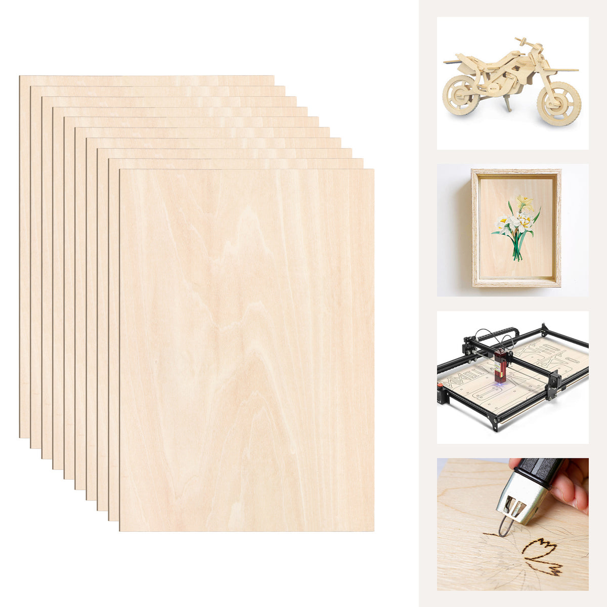 3 mm Sperrholzplatten aus Linde – A3, A4 & 300 × 300 mm für Laser & DIY