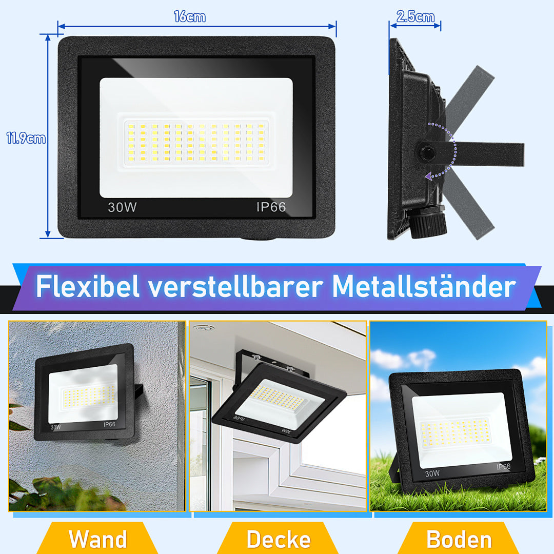 Cecaylie LED Fluter Außen 10–100W, 3 Lichtfarben einstellbar, IP66, 3000/4000/6500K