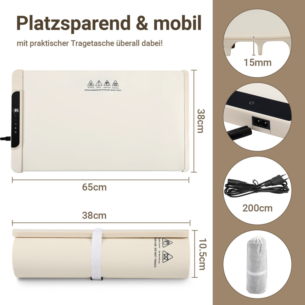 Elektrische Warmhalteplatte 240 W, 50–100 °C, faltbar mit Timer
