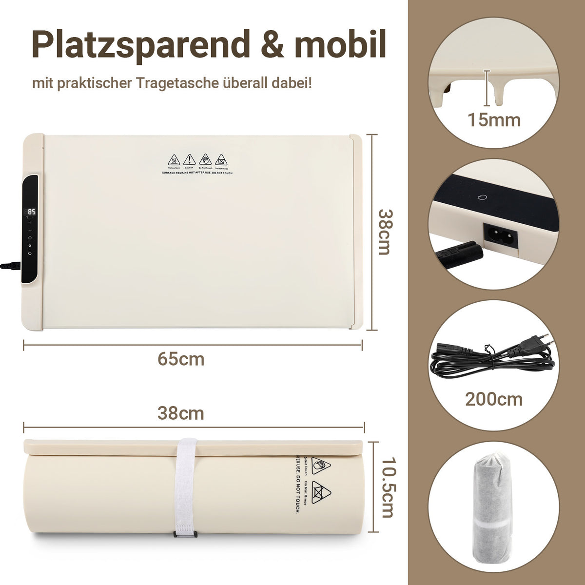 Elektrische Warmhalteplatte 240 W, 50–100 °C, faltbar mit Timer