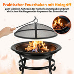 Cecaylie Feuerschale mit Grillrost und Funkenschutz Ø55 cm, Feuerstelle Garten Schwarz