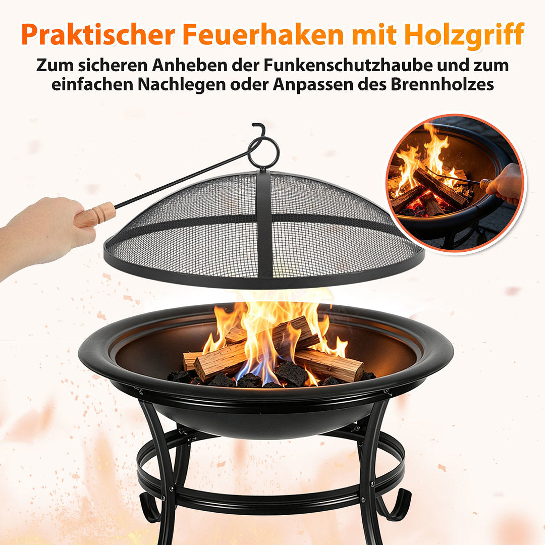 Cecaylie Feuerschale mit Grillrost und Funkenschutz Ø55 cm, Feuerstelle Garten Schwarz