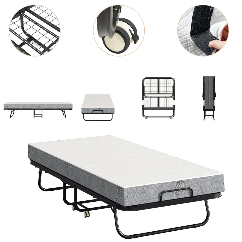 Cecaylie Klappbett 90x200 cm mit 13 cm Matratze, Gästebett faltbar mit Rollen, bis 200 kg