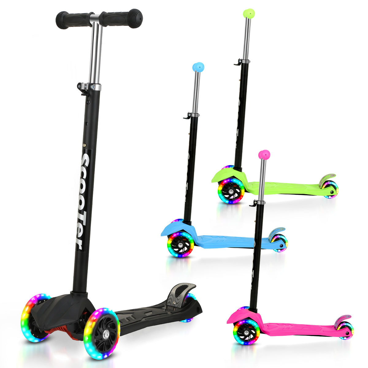 Cecaylie faltbarer Dreirad-Scooter in Rosa Blau Schwarz und Grün