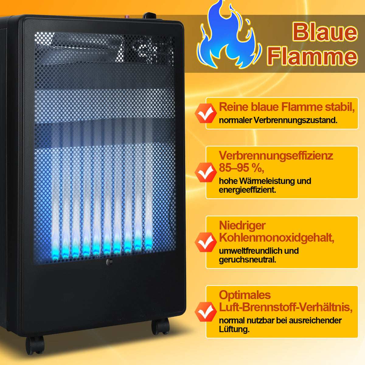 Gasofen 3,8 kW mit blauer Flamme – 2 Heizstufen, ODS & Druckregler