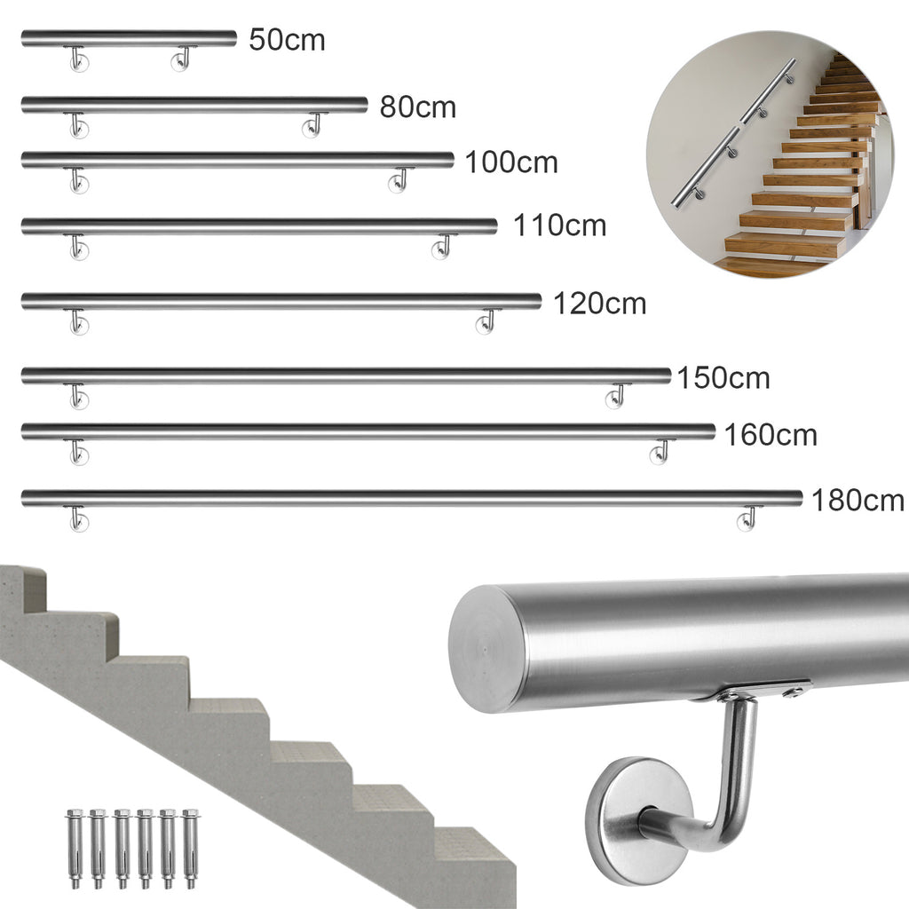 Cecaylie Handlauf Edelstahl Ø42 mm, Treppenhandlauf zur Wandmontage, 50–200 cm, Silber