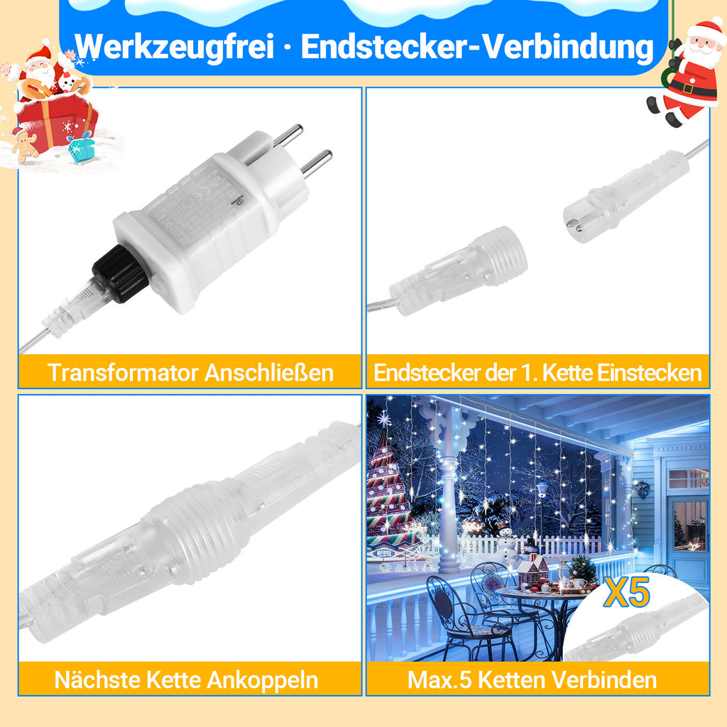 LED Eisregen Lichterkette – Weihnachtsbeleuchtung 5/10m mit 360/720 LEDs Warmweiß oder Kaltweiß für Innen und Außen