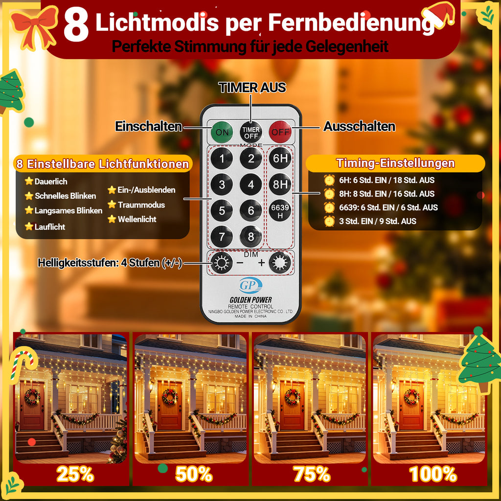 LED Eisregen Lichterkette – Weihnachtsbeleuchtung 5/10m mit 360/720 LEDs Warmweiß oder Kaltweiß für Innen und Außen