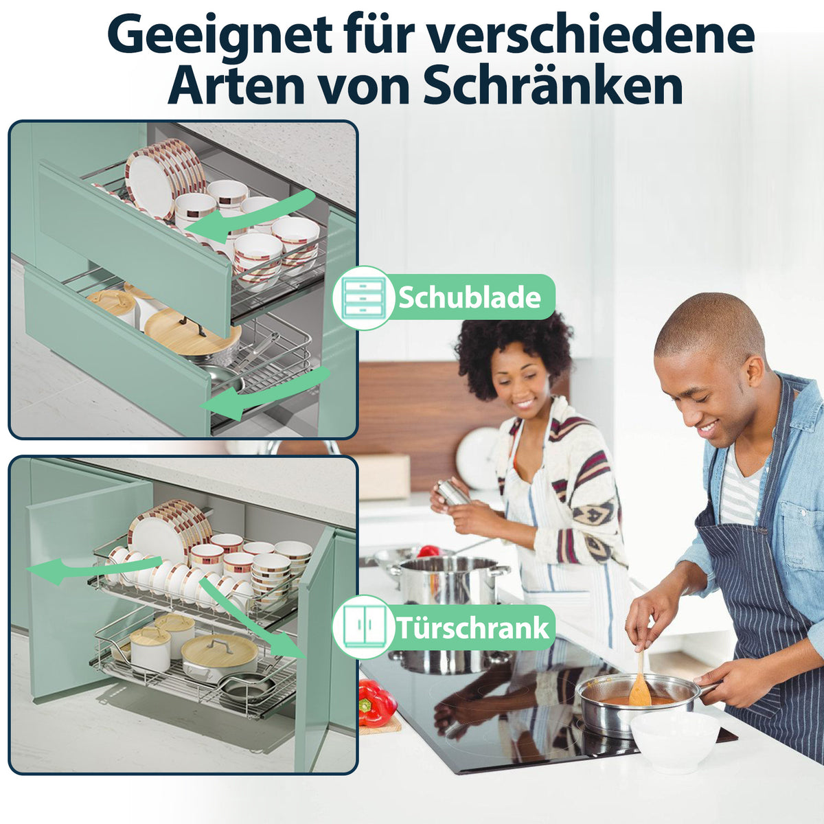 Ausziehbare Teleskopschublade für Küchenschrank 30–60 cm – 2/4/6er Set