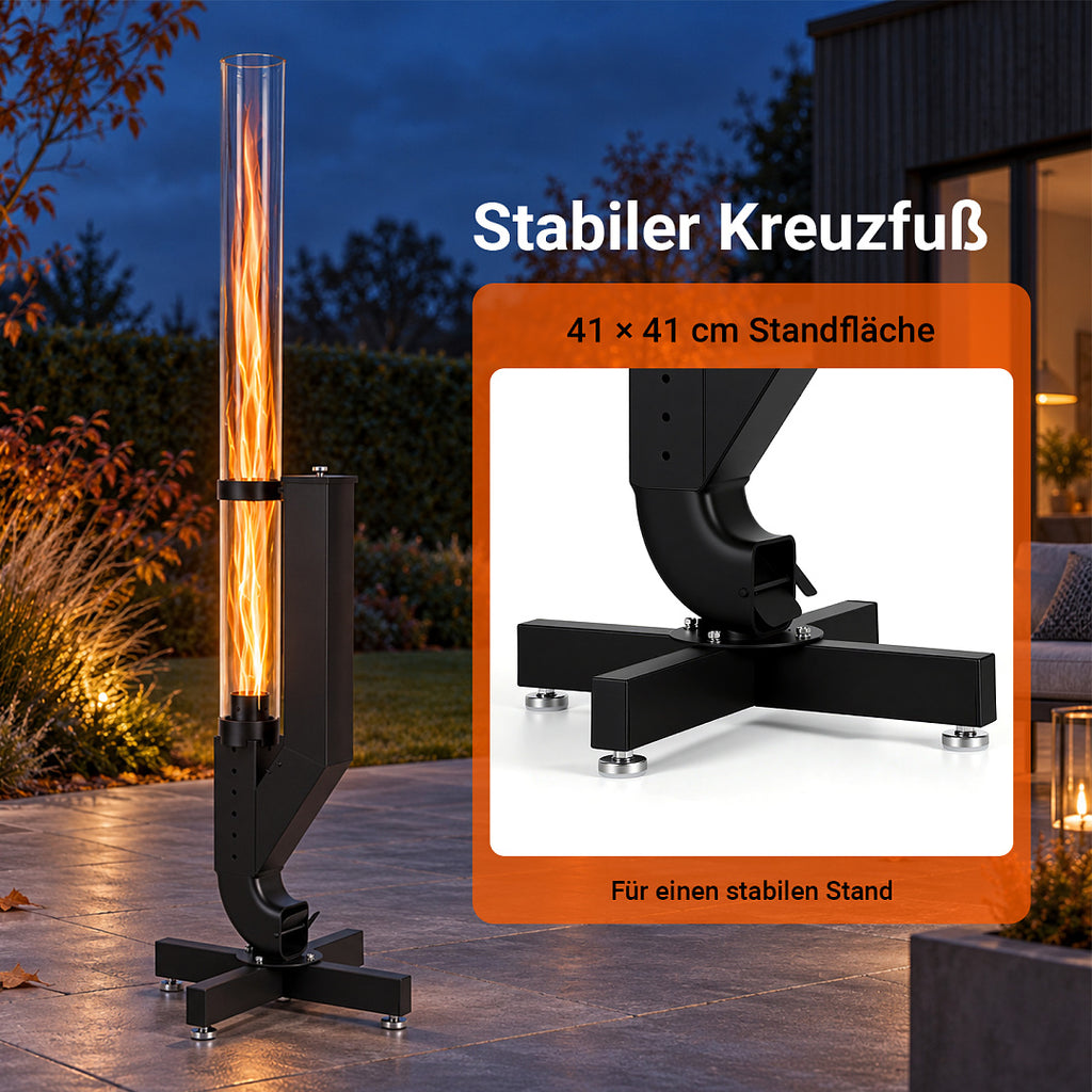 Pellet-Feuersäule mit Glasrohr 138 cm – Pelletfackel für Garten & Terrasse