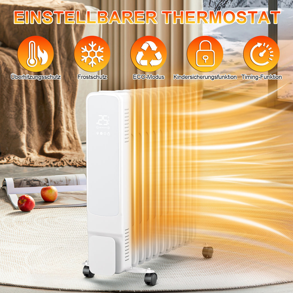 Cecaylie Ölradiator 2500W mit WLAN, 11 Rippen, Thermostat, App-Steuerung & Fernbedienung