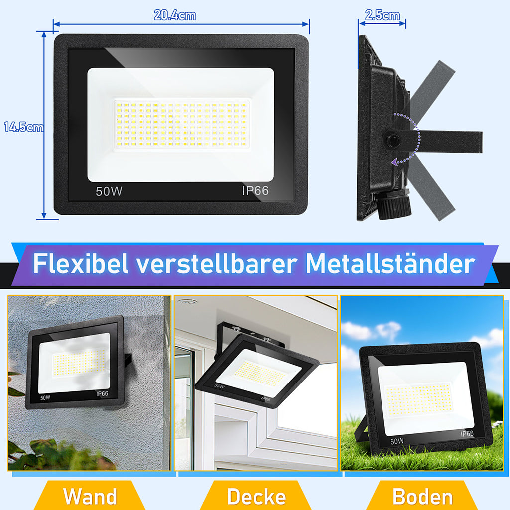 Cecaylie LED Fluter Außen 10–100W, 3 Lichtfarben einstellbar, IP66, 3000/4000/6500K