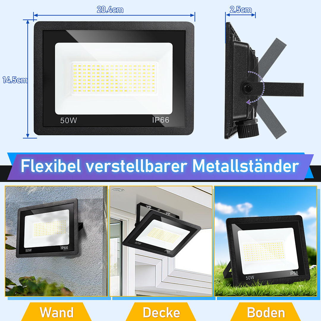 Cecaylie LED Fluter Außen 10–100W, 3 Lichtfarben einstellbar, IP66, 3000/4000/6500K