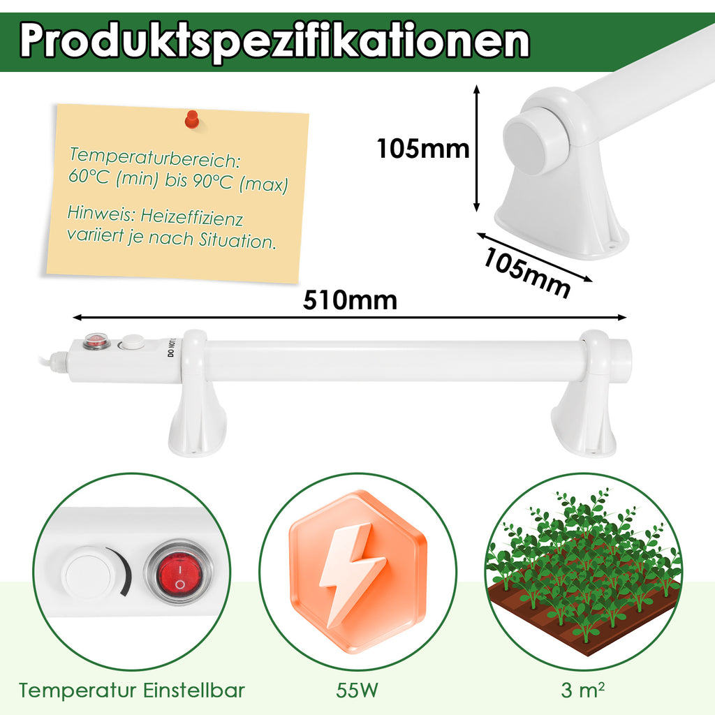 Gewächshausheizung 55W–240W mit digitalem Thermostat für Frostschutz