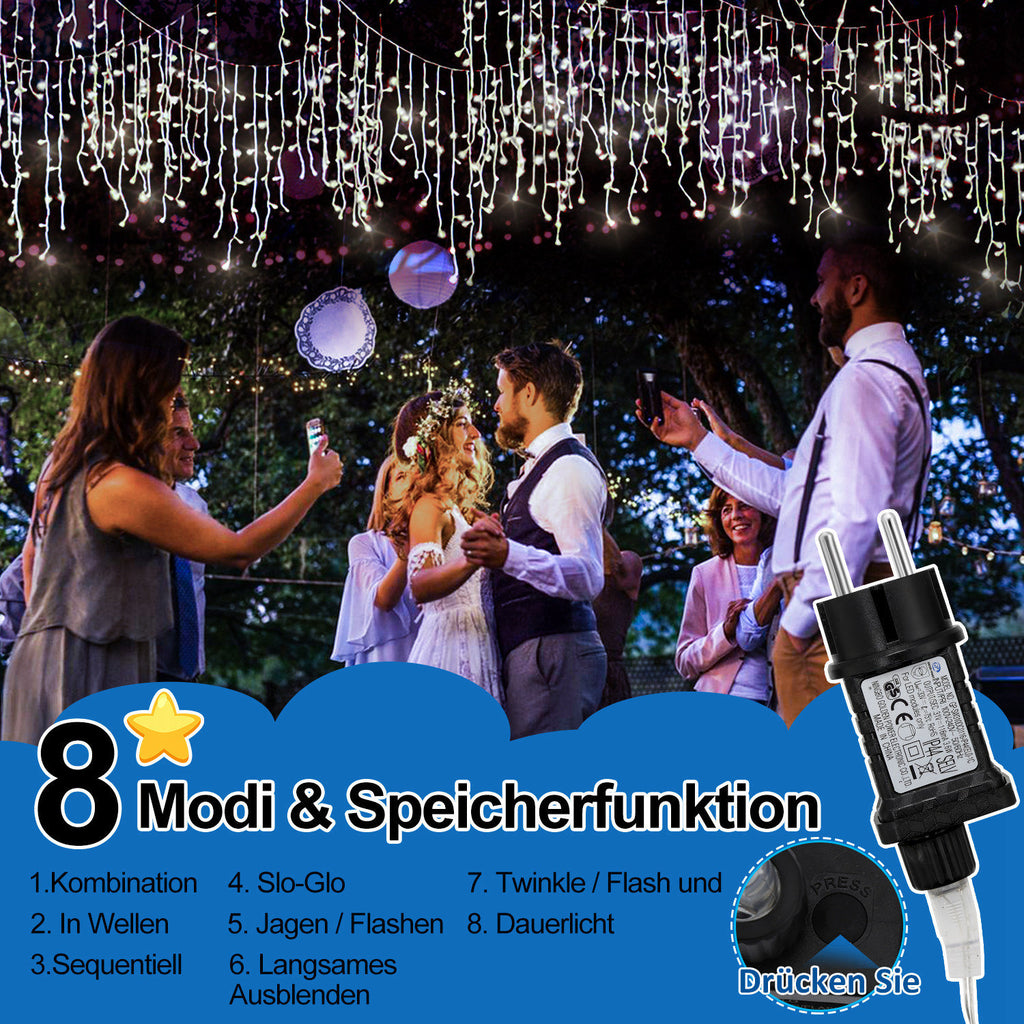 LED Eisregen Lichterkette mit 8 Lichtmodi und Speicherfunktion