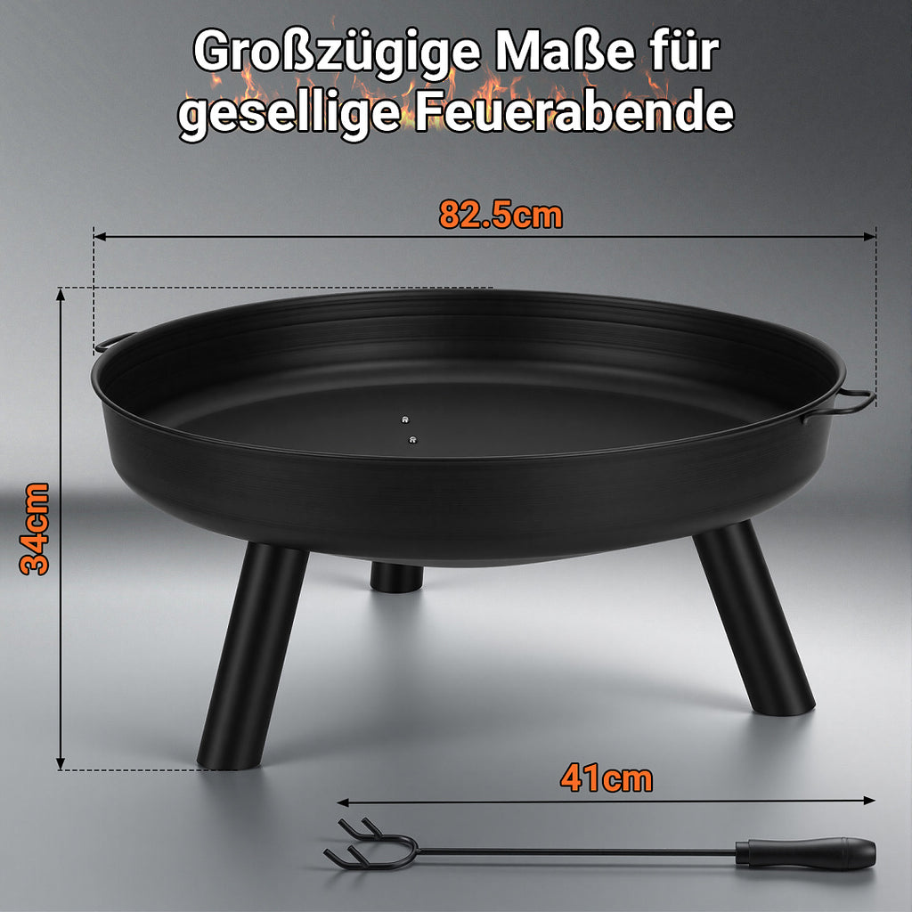 Cecaylie Feuerschale Ø75 cm mit Griffen oder Abdeckung Ø75,5 cm, Stahl, Schwarz