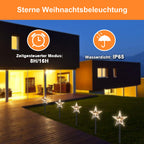 LED Weihnachtssterne Gartenstecker 5/10er-Set mit Timer, warmweiß