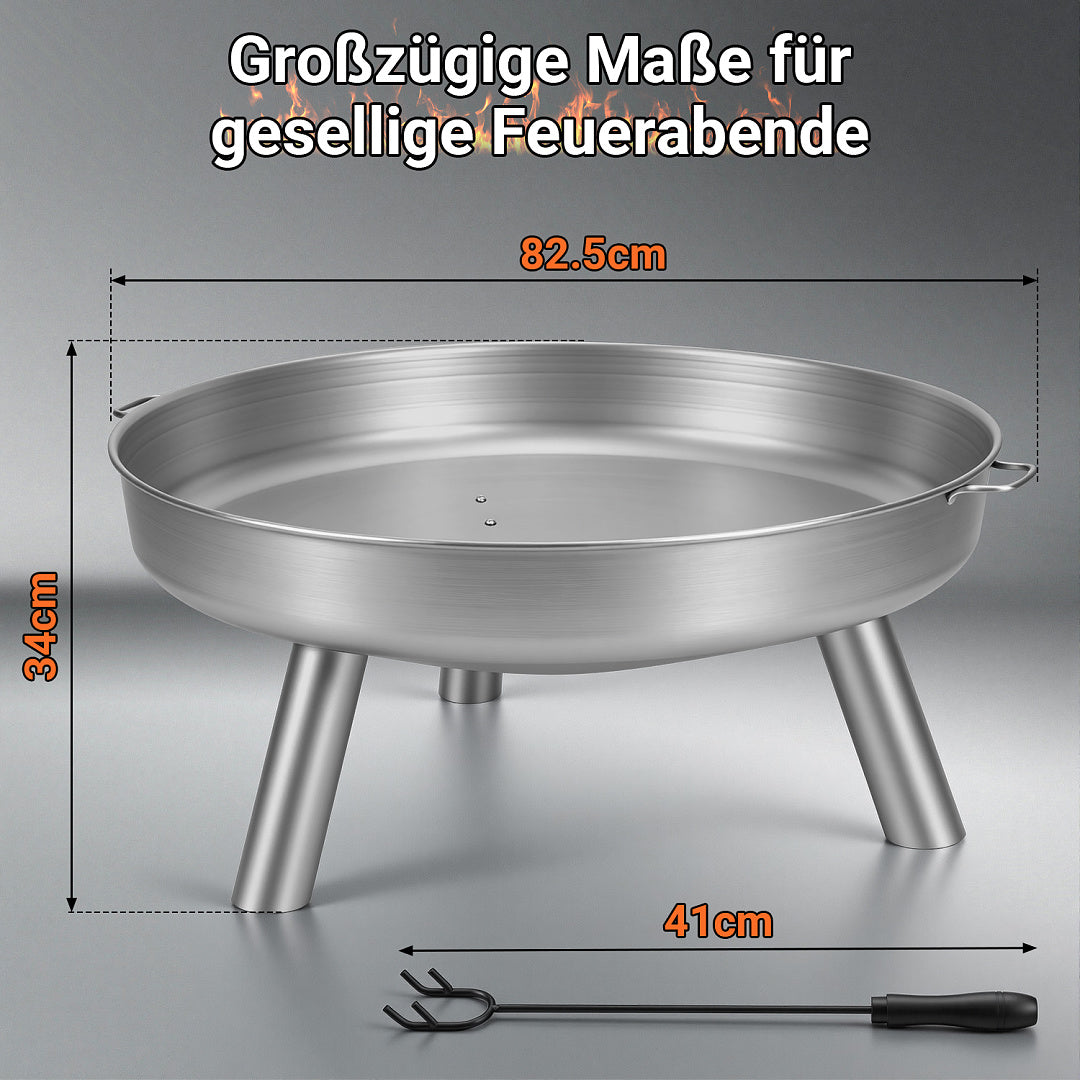 Cecaylie Feuerschale Ø75 cm mit Griffen oder Abdeckung Ø75,5 cm, Stahl, Schwarz