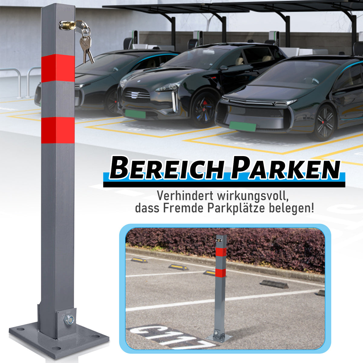 Klappbarer Absperrpfosten 65 cm mit Schloss – Parkplatzsperre aus Stahl