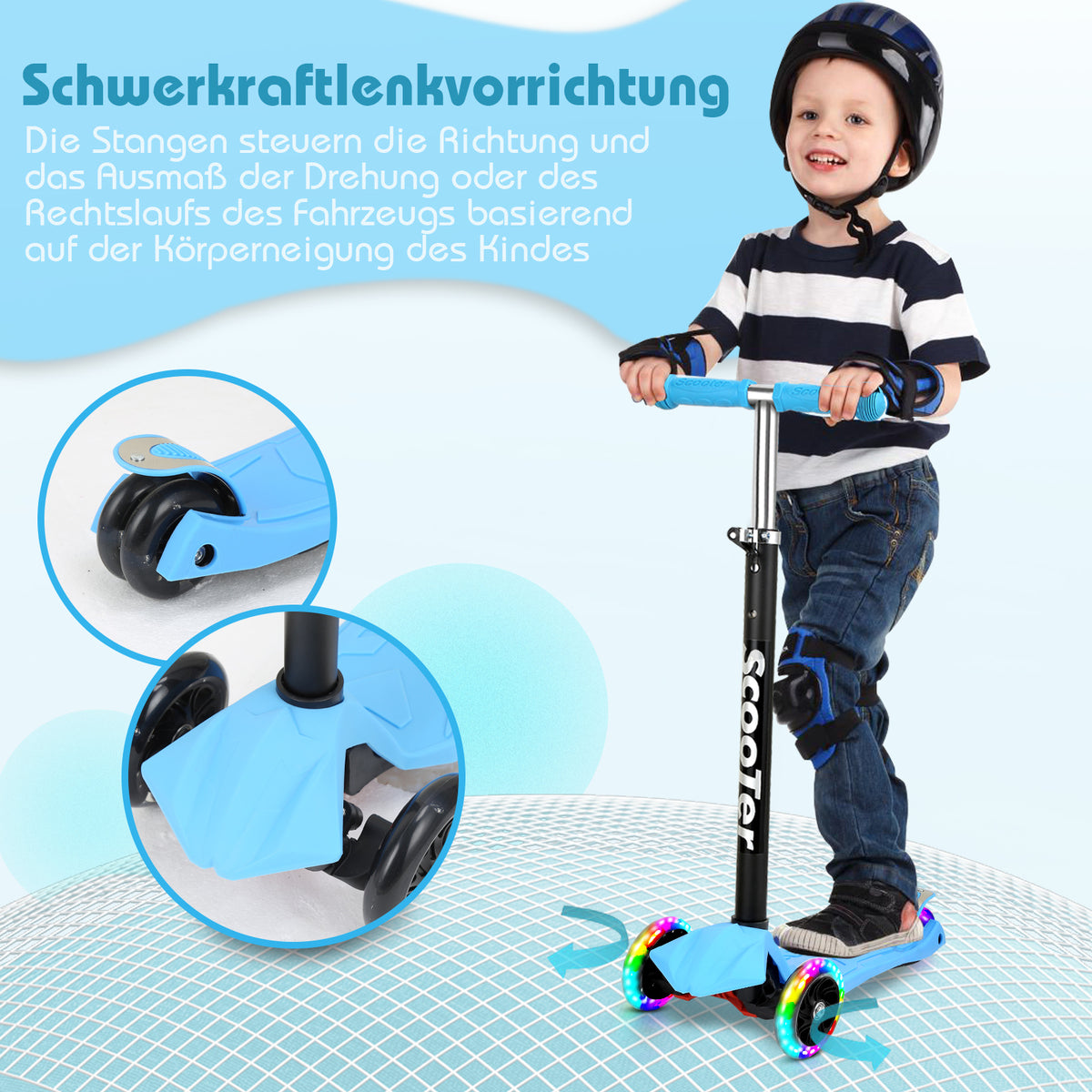 Cecaylie Dreirad-Scooter mit LED-Rädern, höhenverstellbar – 4 Farben