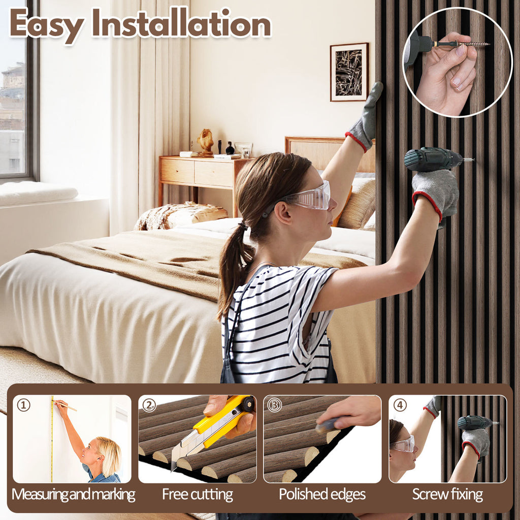Akustikpaneele mit halbrunden Holzlamellen 120 × 60 cm – 1–4 Stück