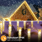 Solar Eiszapfen Lichterkette mit 8 Modi – LED Eisregen für Balkon und Außenbereich
