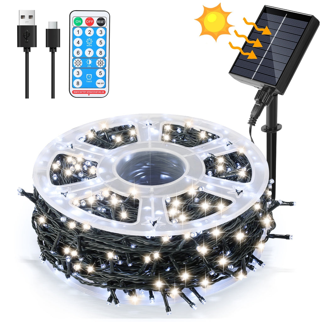 Solar LED Lichterkette 30–100 m mit 8 Modi & Fernbedienung
