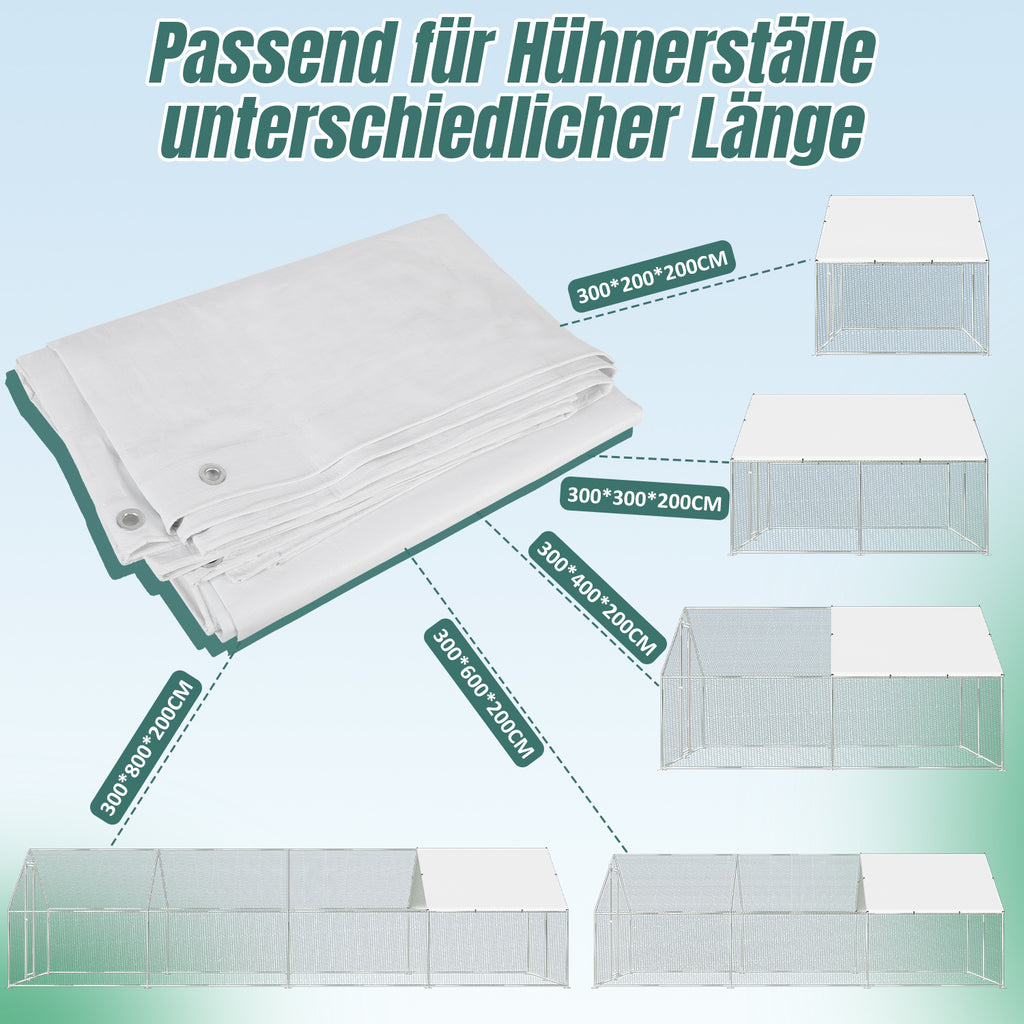 Cecaylie Hühnerauslauf mit Dach, 6–24 m², Stahlrahmen, Geflügelgehege mit Tür
