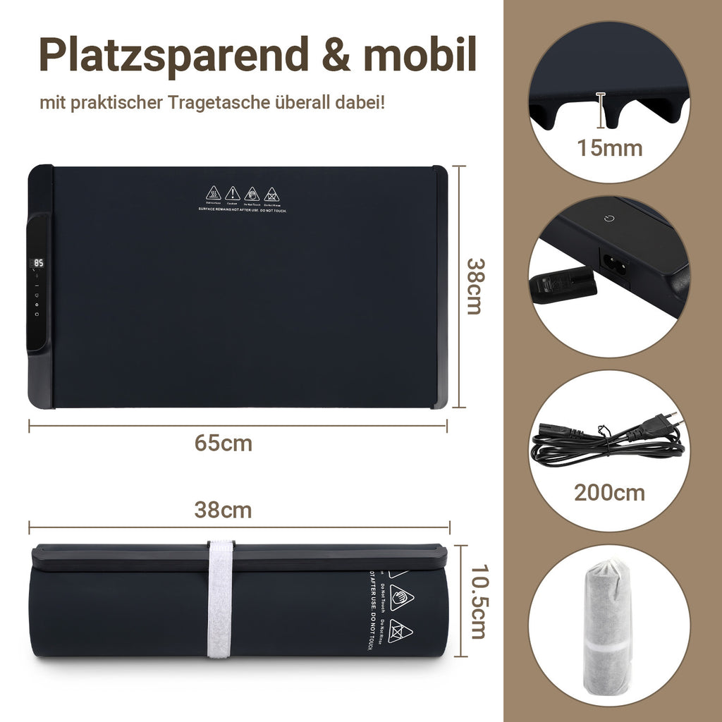 Elektrische Warmhalteplatte 240 W, 50–100 °C, faltbar mit Timer