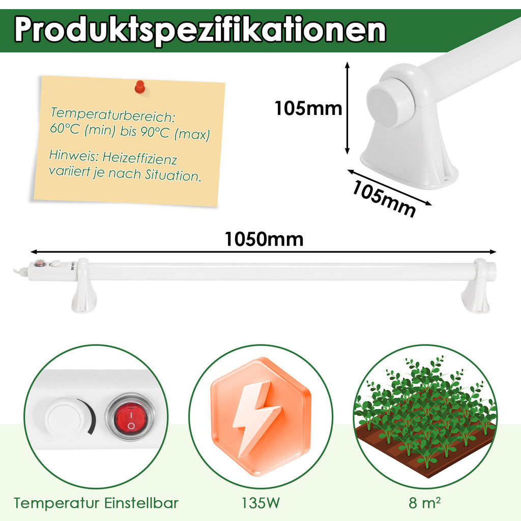 Gewächshausheizung 55W–240W mit digitalem Thermostat für Frostschutz