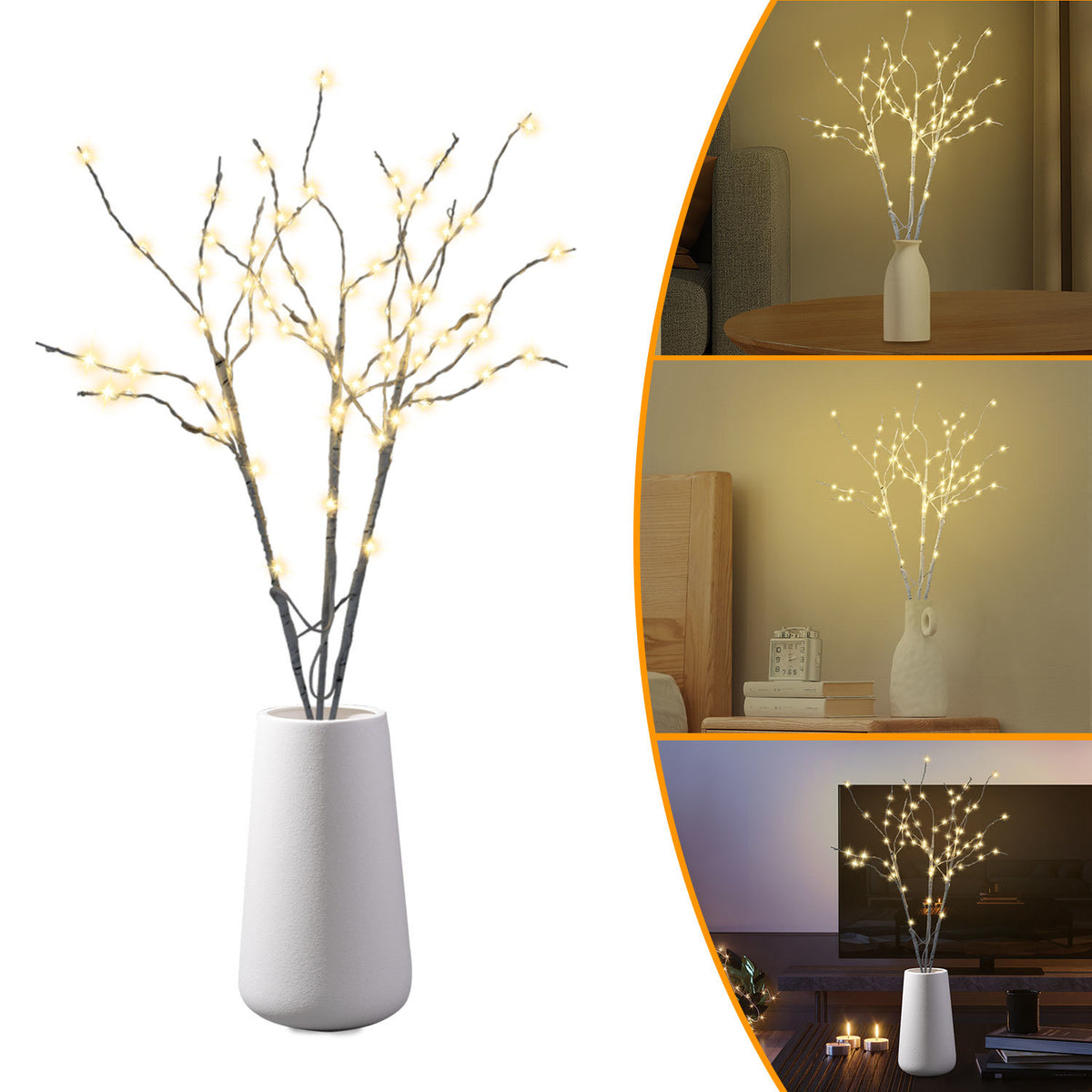 LED Lichterzweige 3er-Set, 50 cm mit 70 LEDs & Timer