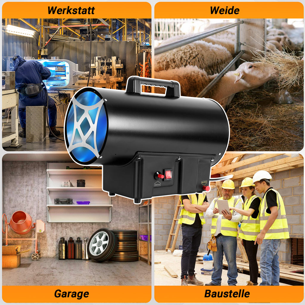 Gasheizgebläse 10/15/30 kW mit Gasschlauch & Druckminderer