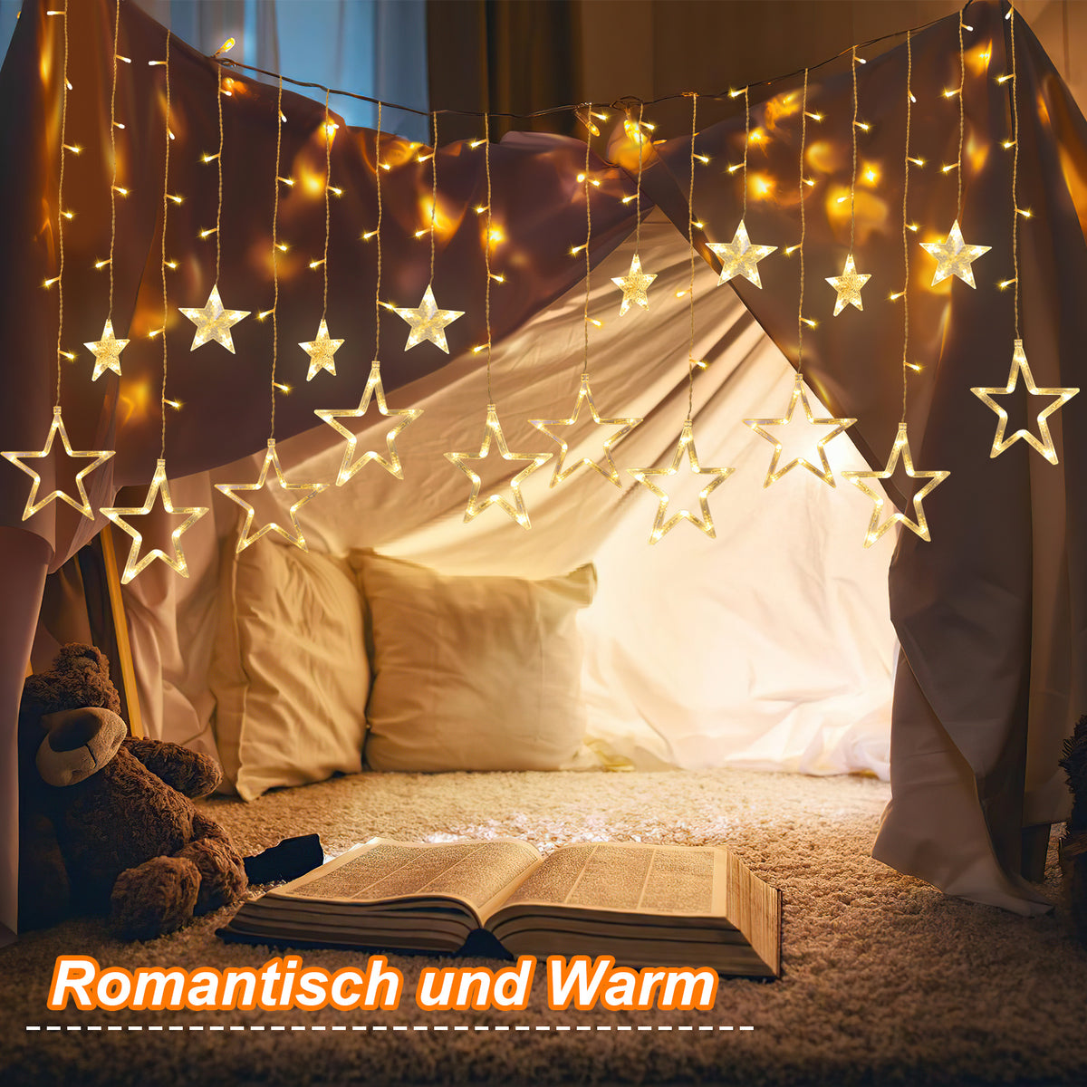LED Sternenvorhang 2 m mit 138 LEDs & 8 Modi, Warmweiß