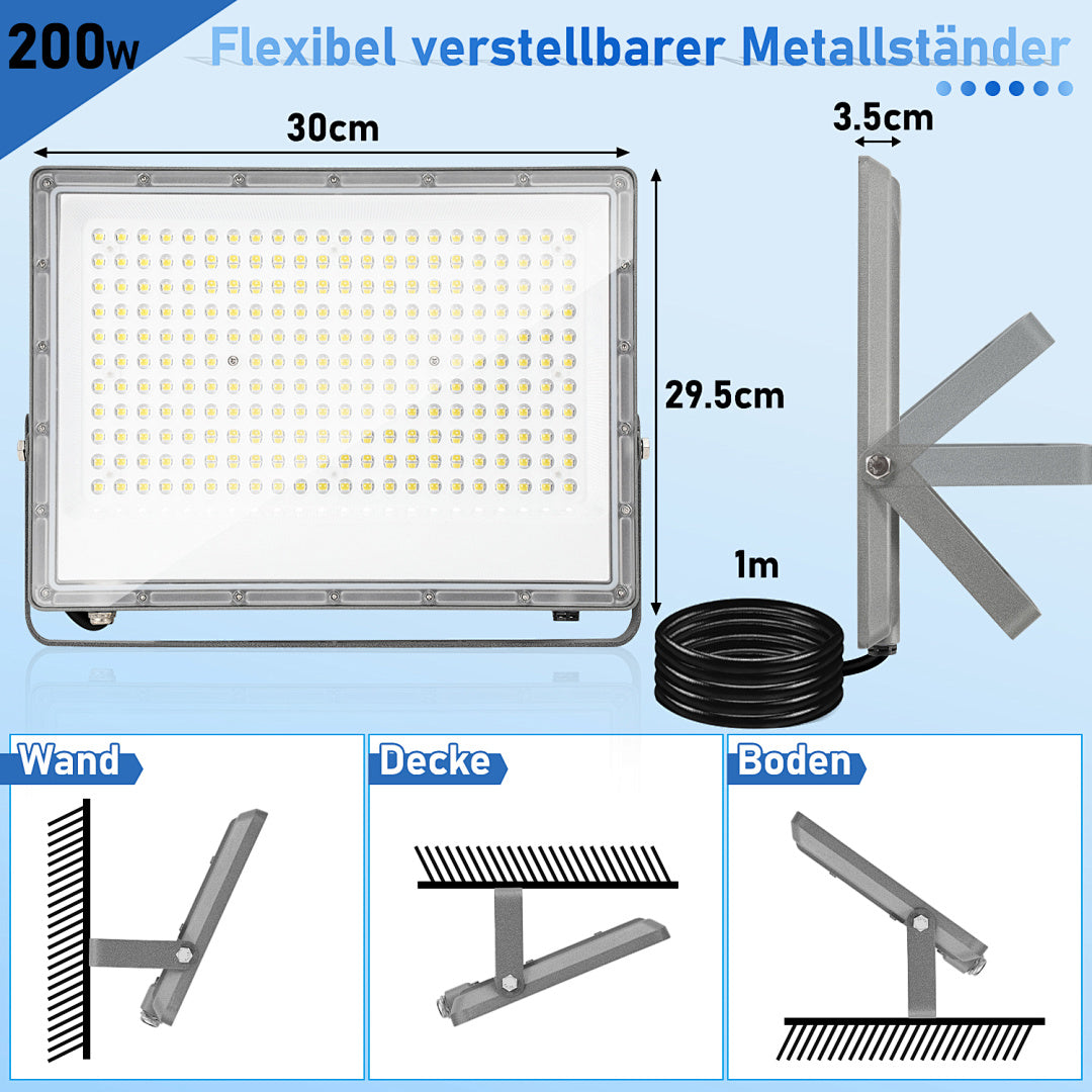 Cecaylie LED Fluter Außen 50–200W, IP65, 6000K Kaltweiß, LED Strahler 1–10 Stück