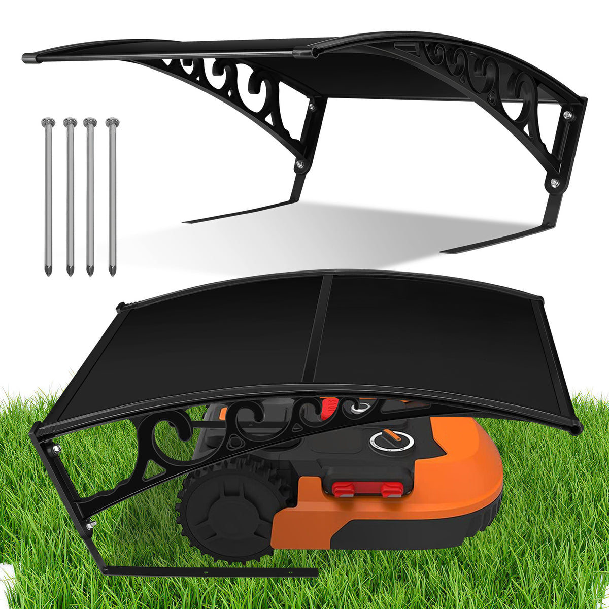 Schwarze Mähroboter Garage 106 × 87 cm mit PC-Dach