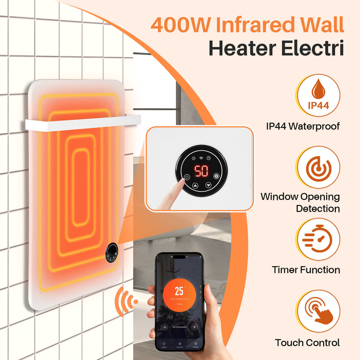 Infrarotheizung mit Thermostat und WiFi Steuerung – Heizpaneel Elektroheizung 400W | 600W für Wandmontage