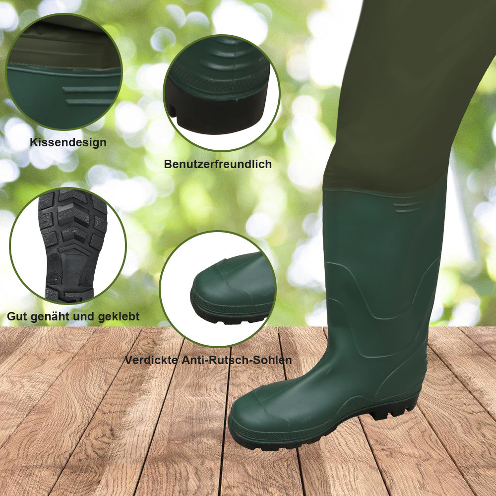 Cecaylie Wathose mit Gummistiefeln, Brustwathose 70D Nylon-PVC, Anglerhose M–XXL, EU 40–47