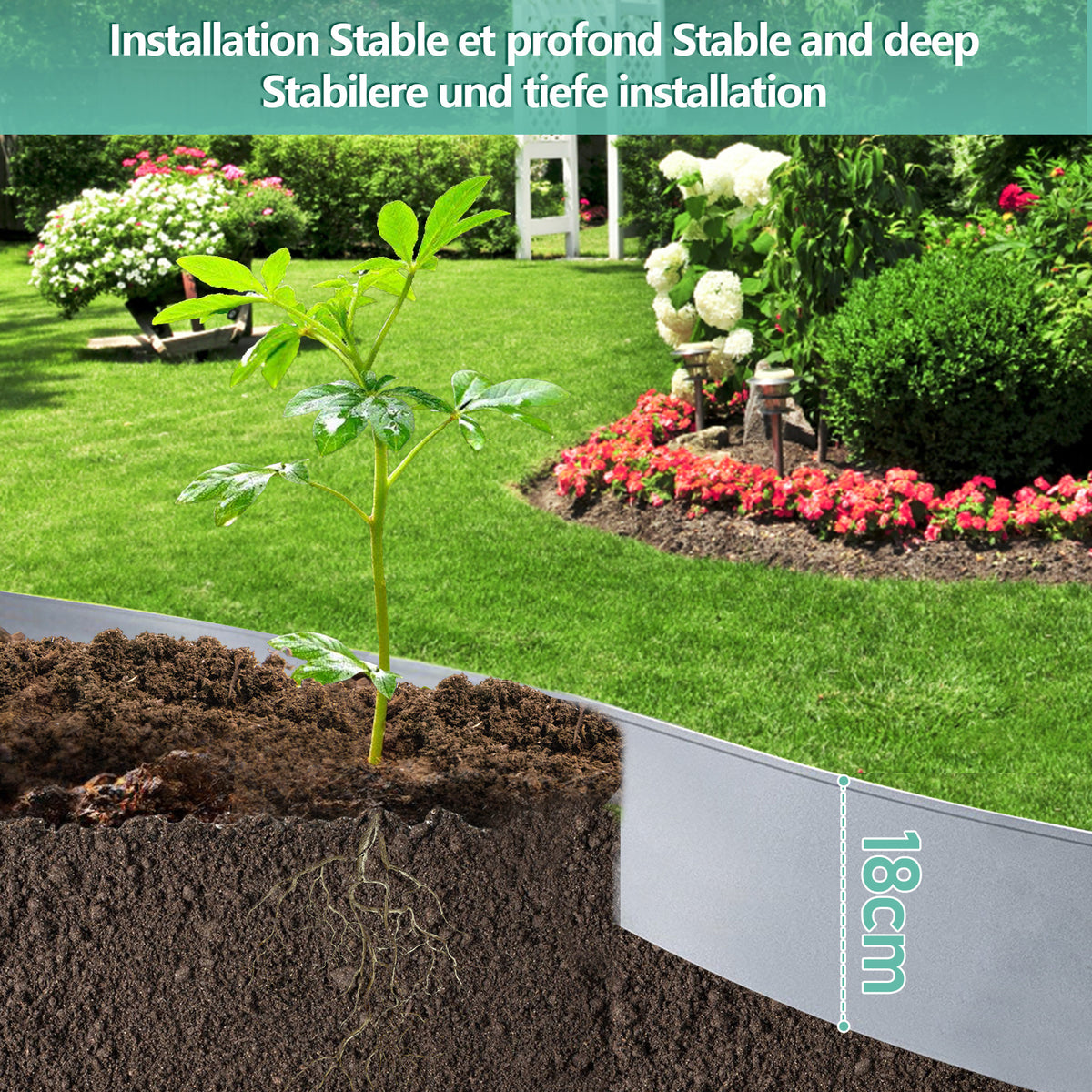 Rasenkante Metall in 15 und 18 cm Höhe für unterschiedliche Gartenbereiche
