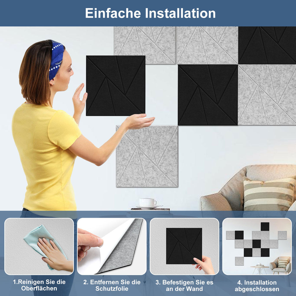 Selbstklebende Akustikplatten aus Polyester – 12/18 Stück