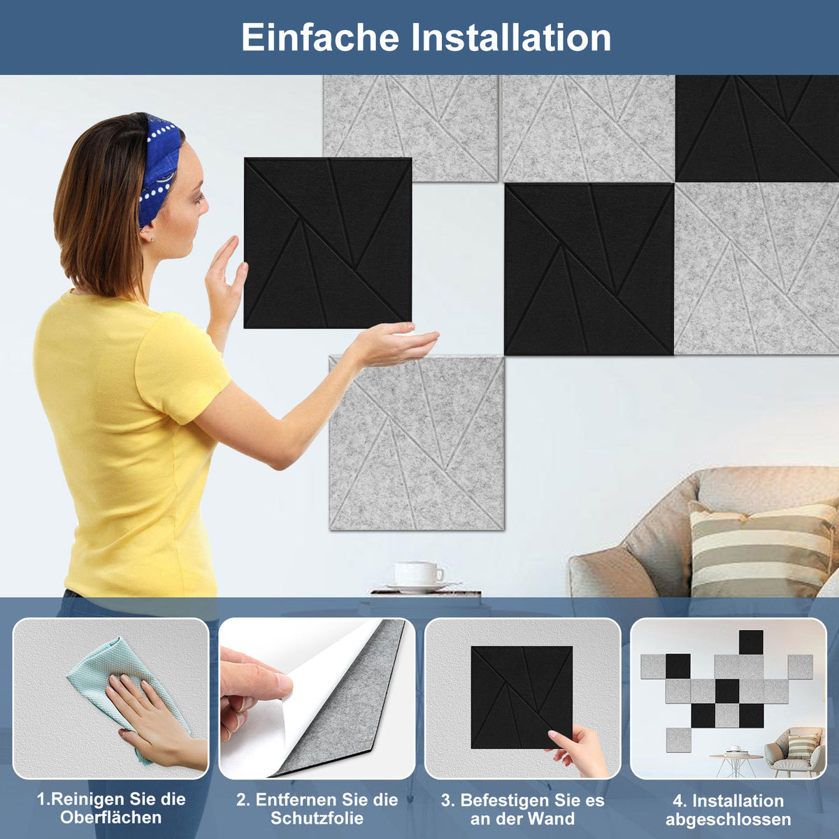 Selbstklebende Akustikplatten aus Polyester – 12/18 Stück