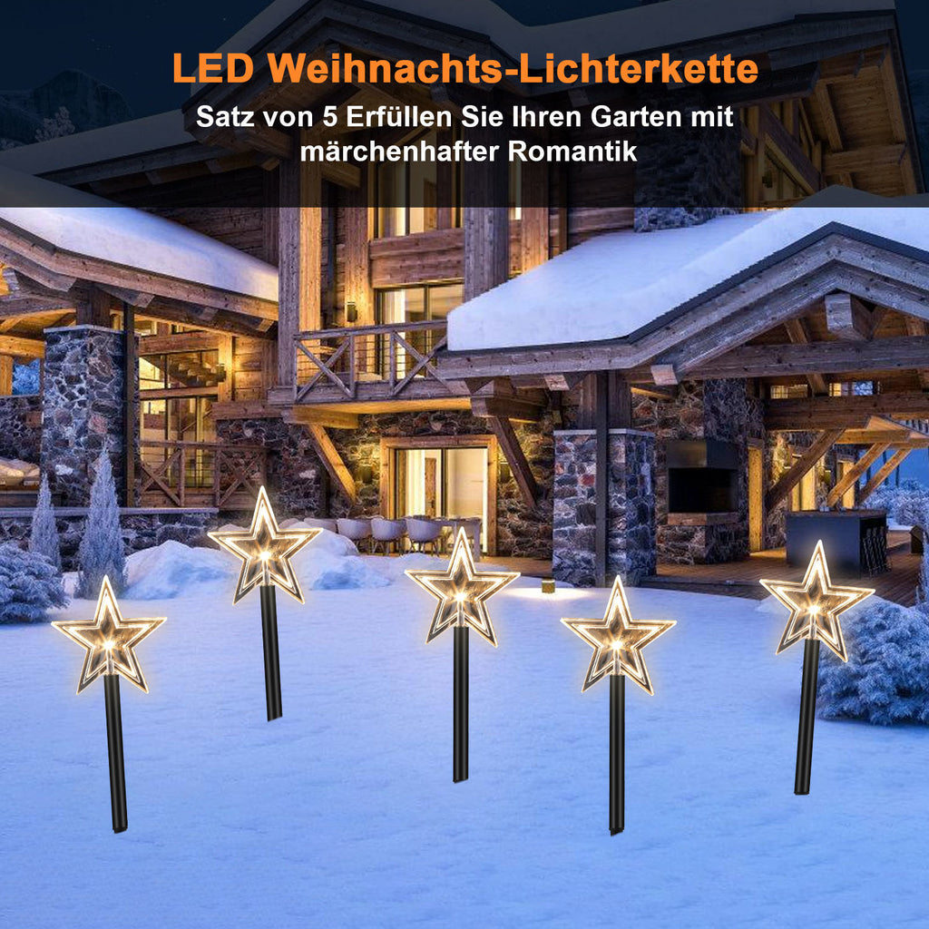 LED Weihnachtssterne Gartenstecker 5/10er-Set mit Timer, warmweiß
