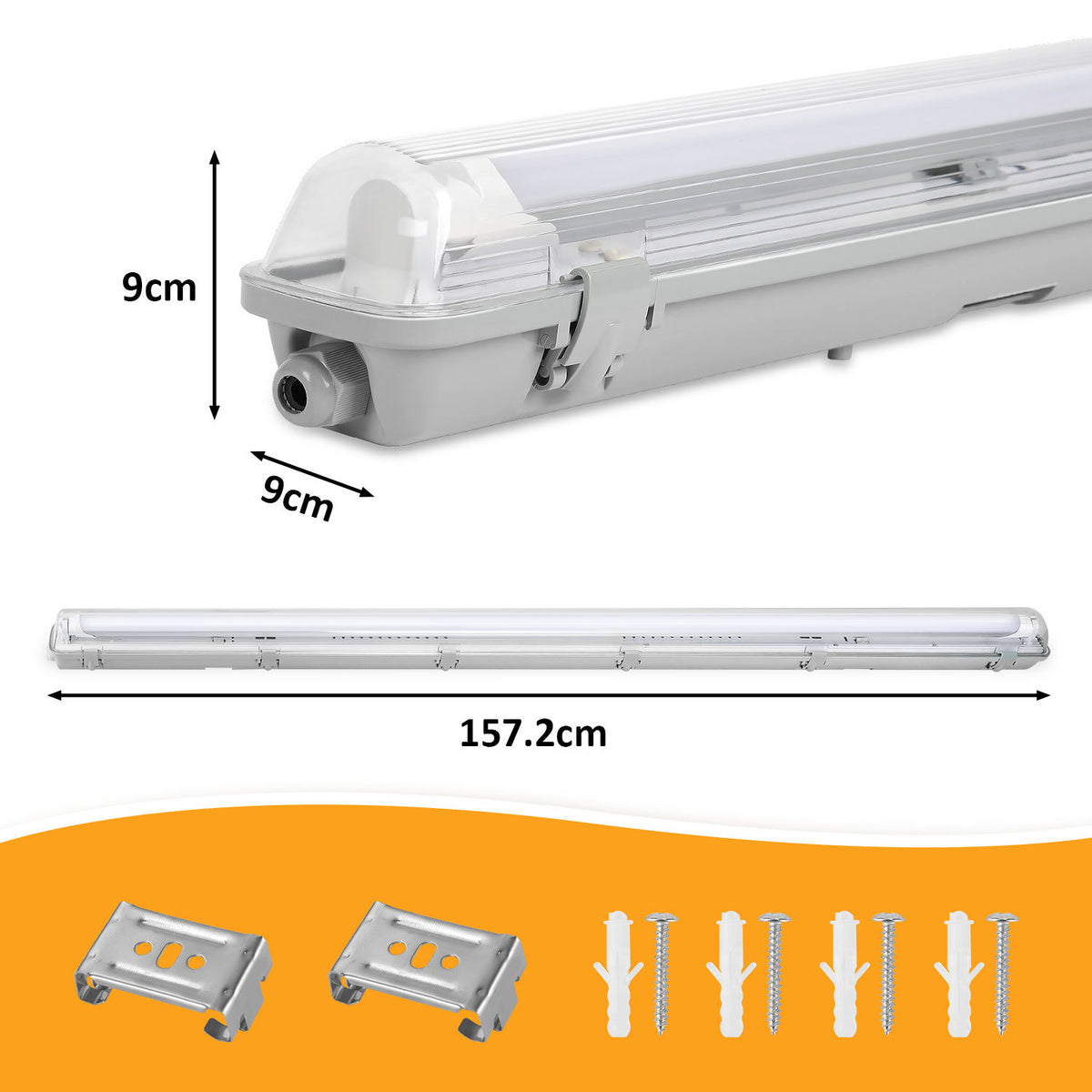 Cecaylie LED Feuchtraumleuchte IP65, 120/150 cm, Einrohr/Zweirohr