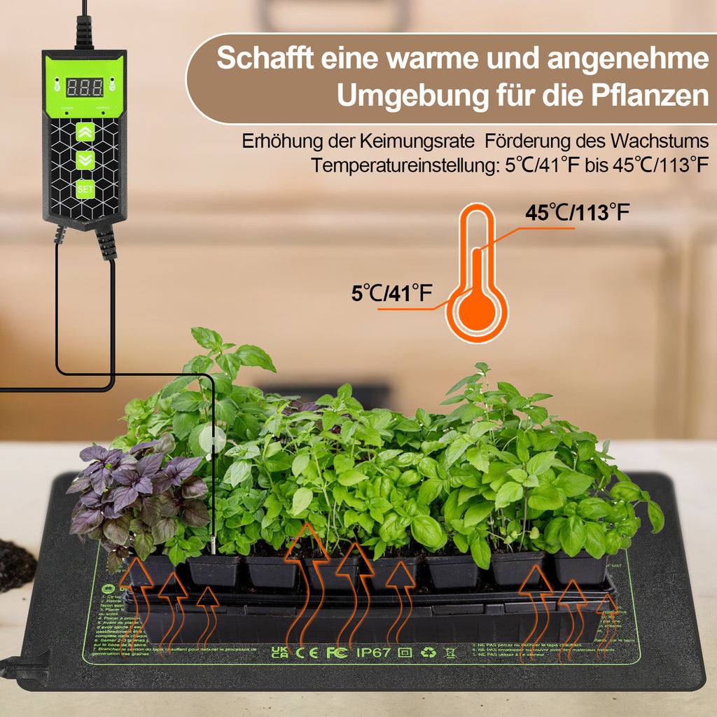 Pflanzen Heizmatte mit Thermostat – Wärmematte 27W/55W für Gewächshaus, Anzucht und Terrarium