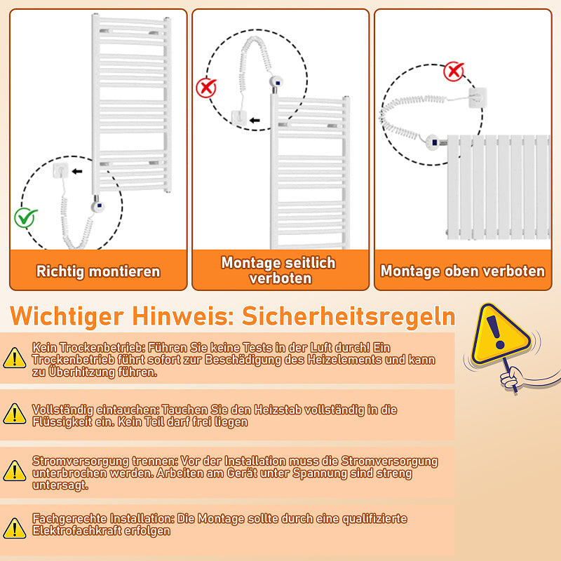 WLAN Heizstab 300–1200 W für Badheizkörper mit Thermostat & App