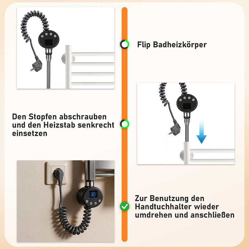 WLAN Heizstab 300–1200 W für Badheizkörper mit Thermostat & App
