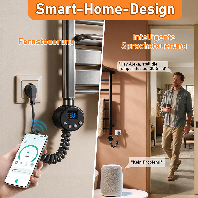 WLAN Heizstab 300–1200 W für Badheizkörper mit Thermostat & App